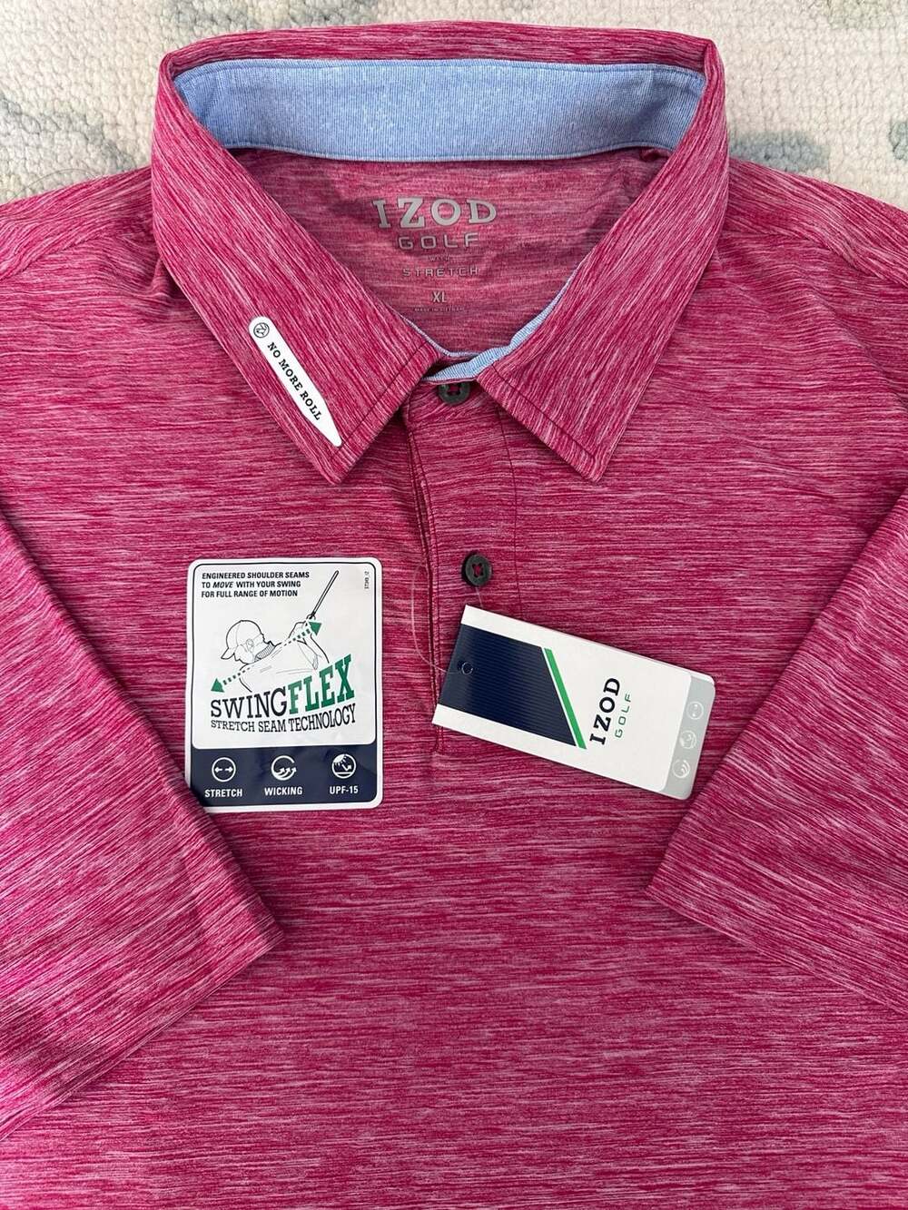 NWT IZOD Golf SwingFlex Stretch Seam Technology Space-Dyed Polo Shirt Red XL